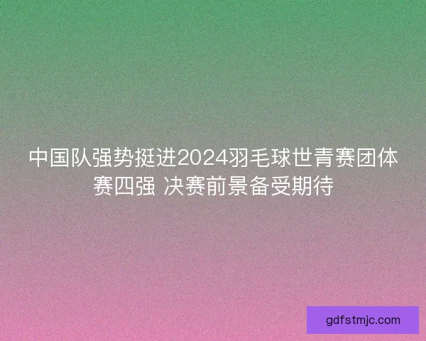中国队强势挺进2024羽毛球世青赛团体赛四强 决赛前景备受期待